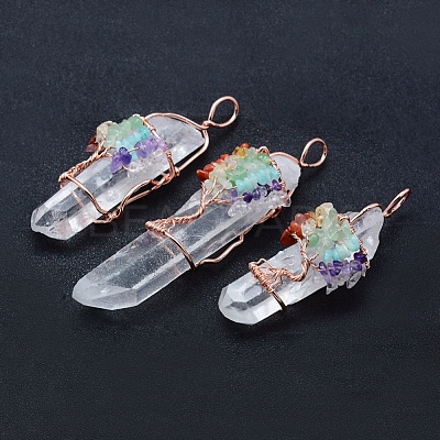 Natural Quartz Crystal and Mix Gemstone Big Pointed Pendants G-K235-01B-1