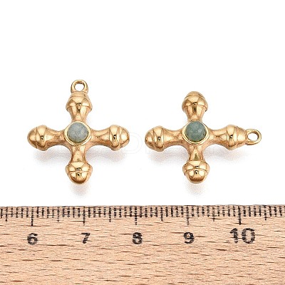 Natural Gray Aventurine & 304 Stainless Steel Cross Pendants STAS-H221-01G-01-1