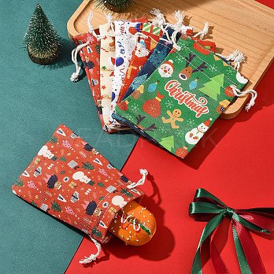 12Pcs 6 Styles Christmas Theme Cloth Printed Storage Bags ABAG-FS0001-09-1