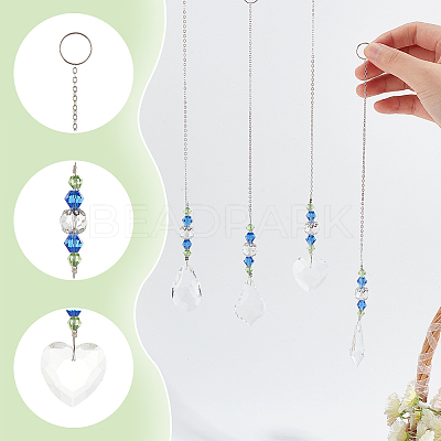 6Pcs 6 Style Transparent Glass Pendant Decorations HJEW-GA0001-43-1
