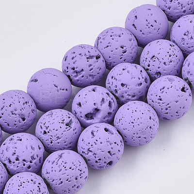 Spray Painted Natural Lava Rock Beads Strands G-N0324-C-06-1