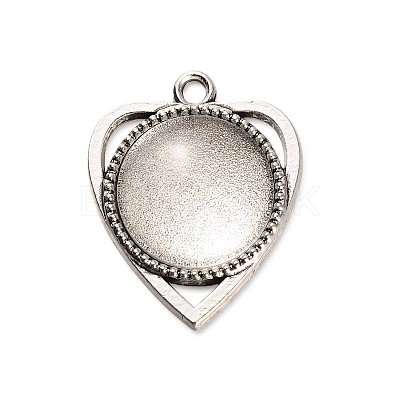 18x4mm Transparent Clear Glass Cabochons and Antique Silver Alloy Heart Pendant Cabochon Settings DIY-X0183-AS-1