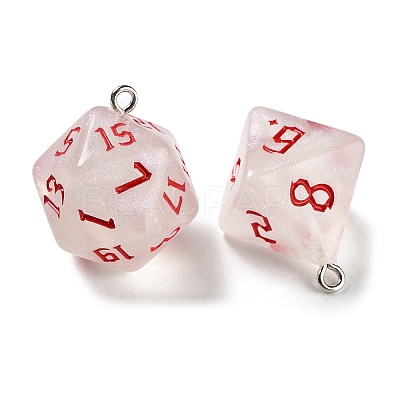 7 Styles Transparent Resin Polyhedral Dice Pendants Set RESI-A029-01L-1