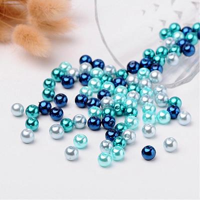 Carribean Blue Mix Pearlized Glass Pearl Beads HY-X006-8mm-03-1