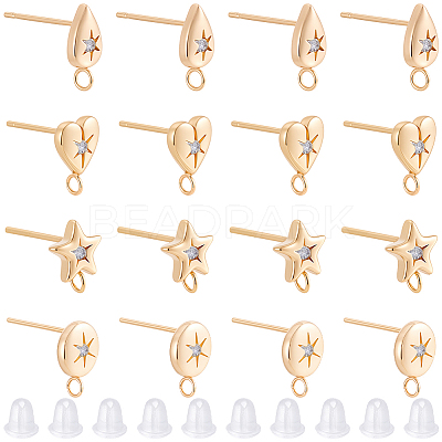 16Pcs Brass Micro Pave Clear Cubic Zirconia Stud Earring Findings MAK-BBC0001-19B-1