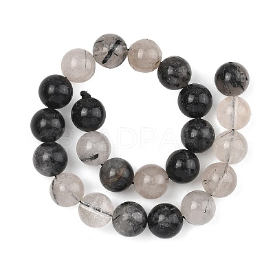 Natural Tourmalinated Quartz/Black Rutilated Quartz Beads Strands G-D361-01A-8-9mm-1