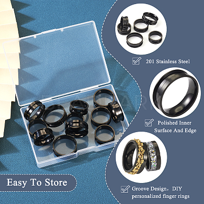12Pcs 6 Size 201 Stainless Steel Grooved Finger Ring Settings STAS-TA0002-15B-1