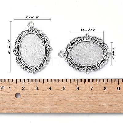 Tibetan Style Antique Silver Alloy Flat Oval Pendant Cabochon Settings X-TIBEP-M022-20AS-1