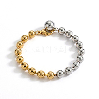 Duo Tone 304 Stainless Steel Ball Charm Round Beaded Bracelets for Women WGBF083-01-1