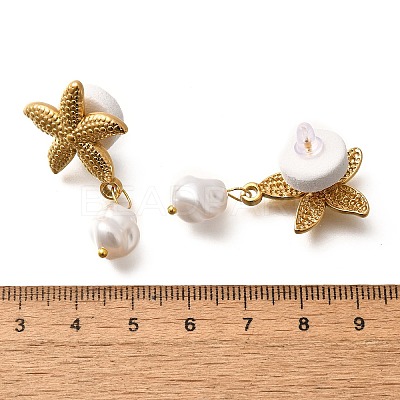 304 Stainless Steel Plastic Pearl Dangle Stud Earrings EJEW-G422-01G-01-1