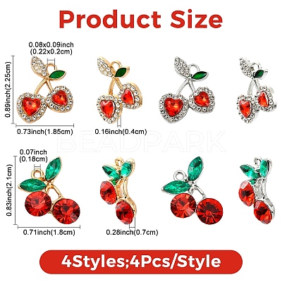 16Pcs 4 Styles Alloy Rhinestone Pendants FIND-YW0012-48-1