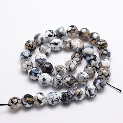 Dyed Natural Fire Crackle Agate Faceted Round Beads Strands G-E320C-8mm-07-1