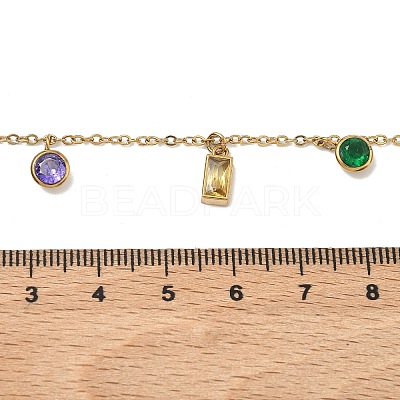 304 Stainless Steel Pave Colorful Cubic Zirconia Flat Round Rectangle Pendant Bib Necklaces NJEW-C114-03G-1