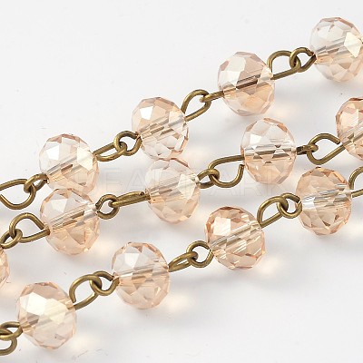 Handmade Electroplate Glass Faceted Rondelle Beads Chains for Necklaces Bracelets Making AJEW-JB00145-05-1