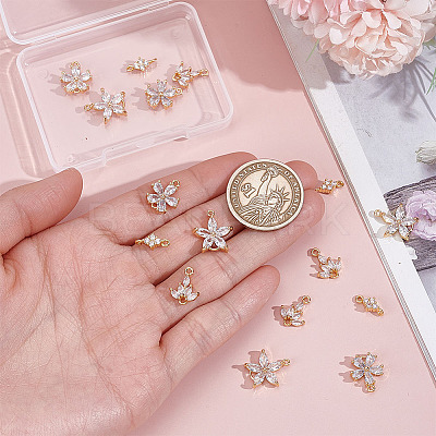 16Pcs 4 Styles Brass Pave Clear Cubic Zirconia Connector Charms KK-HY0004-39-1