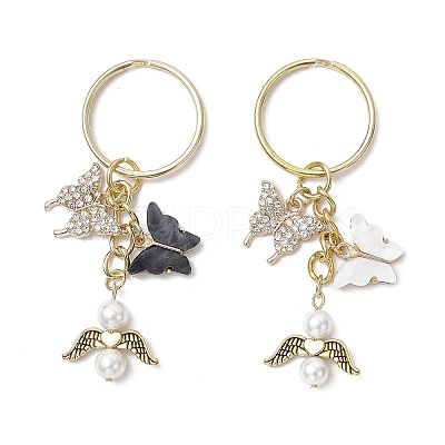 2Pcs Butterfly Alloy Acrylic & Rhinestone & Angle Pendant Keychains KEYC-JKC01251-1
