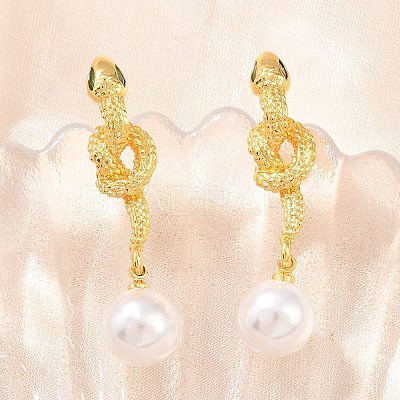 Snake Brass Micro Pave Cubic Zirconia Stud Earrings EJEW-K249-13G-1
