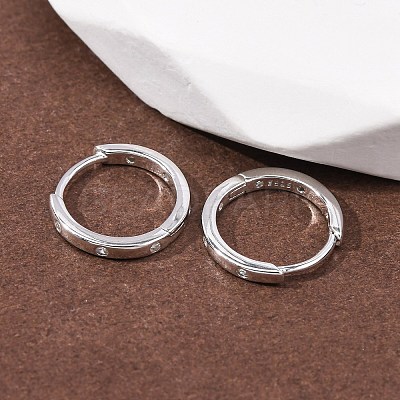 925 Sterling Silver Micro Pave Clear Cubic Zirconia Hoop Earrings EJEW-K317-04P-1