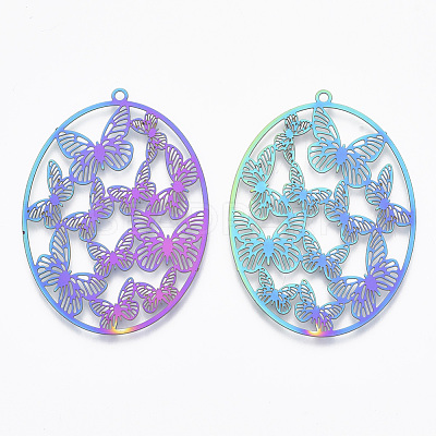 Ion Plating(IP) 201 Stainless Steel Filigree Pendants X-STAS-T057-26-1