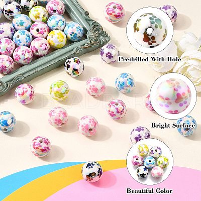 50Pcs AB Color Printed Opaque Acrylic Beads OACR-CJ0002-27-1