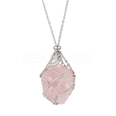 304 Stainless Steel Empty Macrame Pouch Star Moon Pendant Cable Chain Necklace Making NJEW-JN05281-02-1