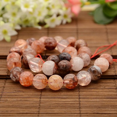 Natural Hematoid Quartz/Fire Quartz Round Beads Strands G-N0078-12mm-06-1