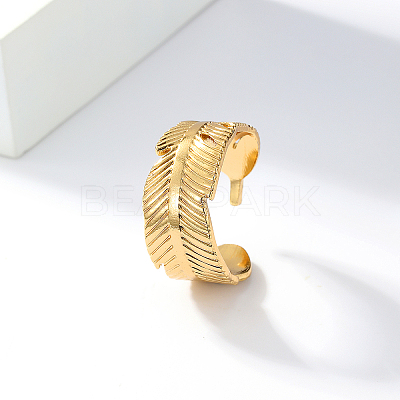 Stylish Leaf 201 Stainless Steel Ethnic Cuff Rings UG5209-1