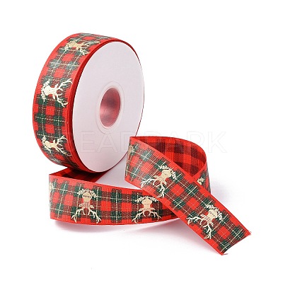 25 Yards Flat Christmas Theme Printed Polyester Grosgrain Ribbon OCOR-C004-04D-1