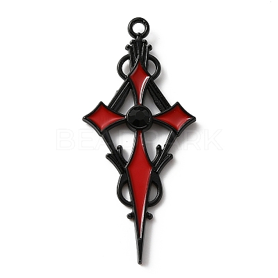 Jet Rhinestone Cross Pendant with Red Enamel ENAM-WH0001-06EB-03-1