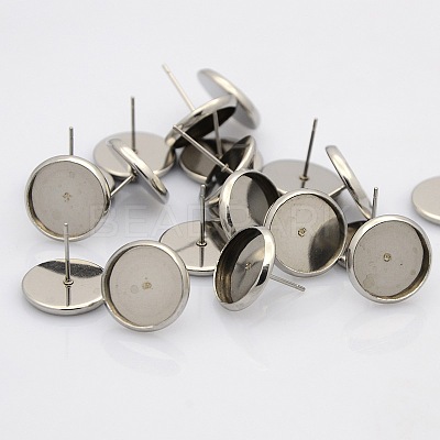 Tarnish Resistant 304 Stainless Steel Flat Round Stud Earring Settings STAS-N019-21-12mm-1
