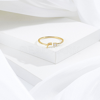 1Pc Letter Brass Rhinestone Open Cuff Rings for Women AJEW-LP0004-47F-G-1