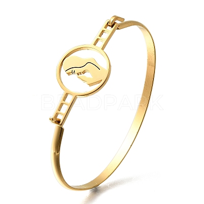 201 Stainless Steel Flat Round Link Bangles for Women LS-BJEW-R014-01G-05-1