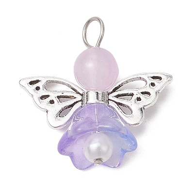 Pearlized Glass Pearl Bead Pendants PALLOY-JF03205-04-1