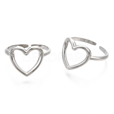 Non-Tarnish 304 Stainless Steel Hollow Heart Cuff Rings LS-RJEW-N038-122P-1