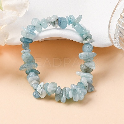 Unisex Chip Natural Aquamarine Beaded Stretch Bracelets X-BJEW-S143-33-1