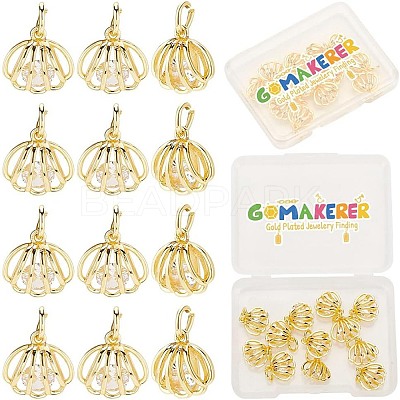 12Pcs Rack Plating Brass Clear Cubic Zirconia Pendants KK-GO0001-78-1