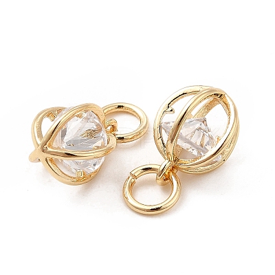 Rack Plating Brass Clear Cubic Zirconia Pendants KK-E081-09G-1