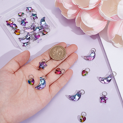 24Pcs 3 Styles Star & Moon & Heart Glass Shoes Charms PALLOY-PH01715-1