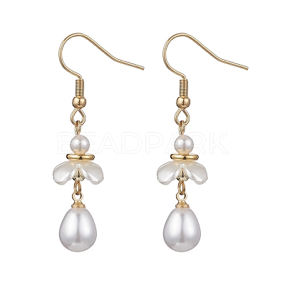 Shell Pearl Bead Teardrop Dangle Earrings EJEW-JE06646-1