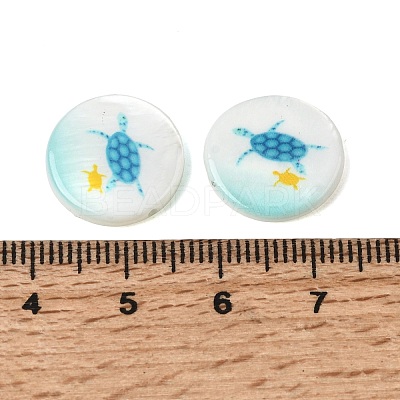 Ocean Printed Natural Freshwater Shell Flat Round Beads SHEL-A006-13L-1
