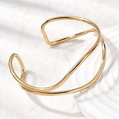 304 Stainless Steel Cuff Bangles for Women BJEW-Z150-01G-02-1