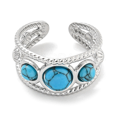 304 Stainless Steel Synthetic Turquoise Cuff Rings G-Z056-06P-05-1