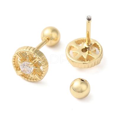 Flat Round Brass Micro Pave Clear Cubic Zirconia Cartilage Earrings EJEW-L289-02G-04-1