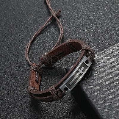 Alloy Rectangle with Cross Link Bracelet BJEW-C037-01B-1