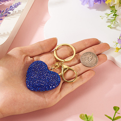 Handmade Polymer Clay Rhinestone Heart Keychains KEYC-TAC00068-02-1