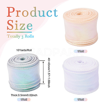 3 Rolls 3 Colors Flat Rainbow Color Organza Ribbon OCOR-TA0001-47-1