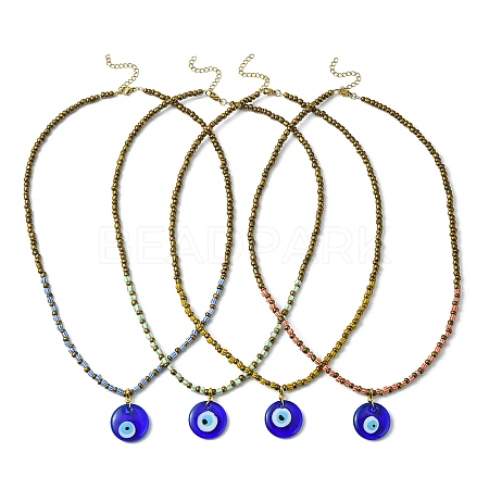 Handmade Evil Eye Lampwork Pendant Necklace with Glass Seed Beaded Chains for Women NJEW-JN04418-1