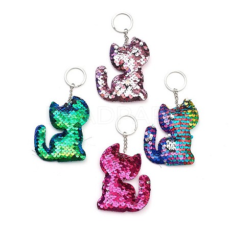 Plastic Paillette Beads Kitten Keychain KEYC-P045-D-1