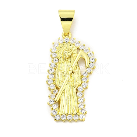 Rack Plating Brass Micro Pave Clear Cubic Zirconia Pendants KK-B091-30G-03-1