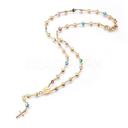 304 Stainless Steel Rosary Bead Necklaces NJEW-E133-03G-1